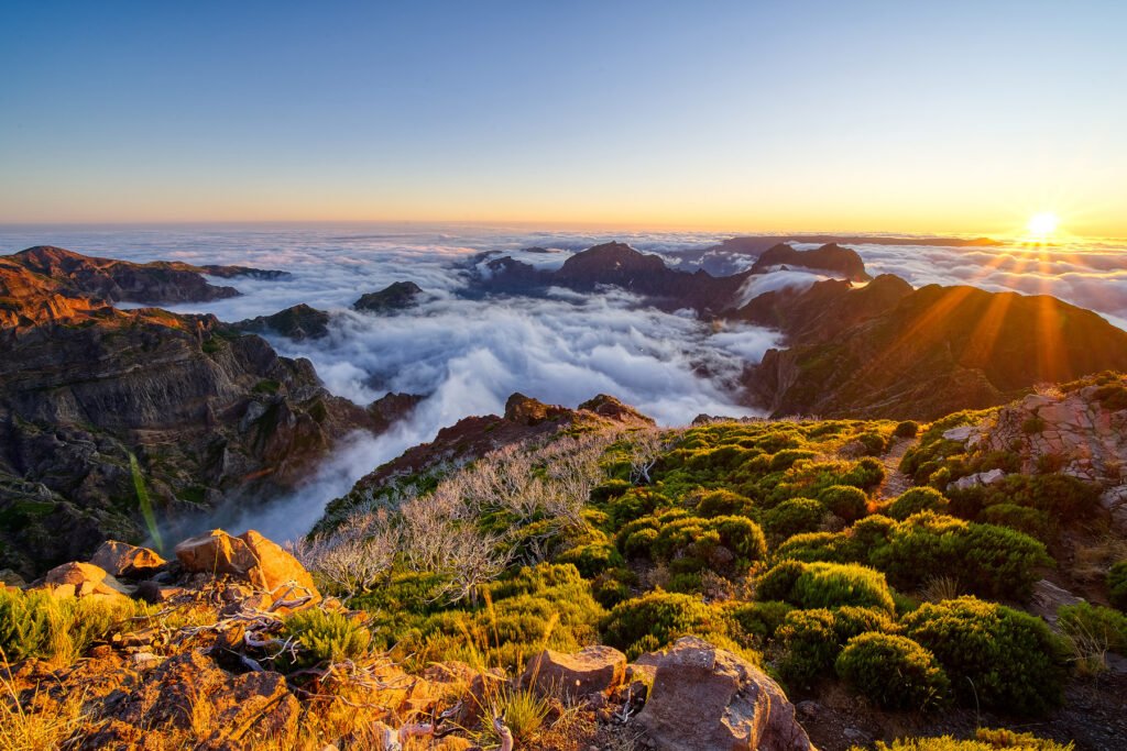 Sunrise above the clouds at Pico do Arieiro in Madeira Island, Portugal