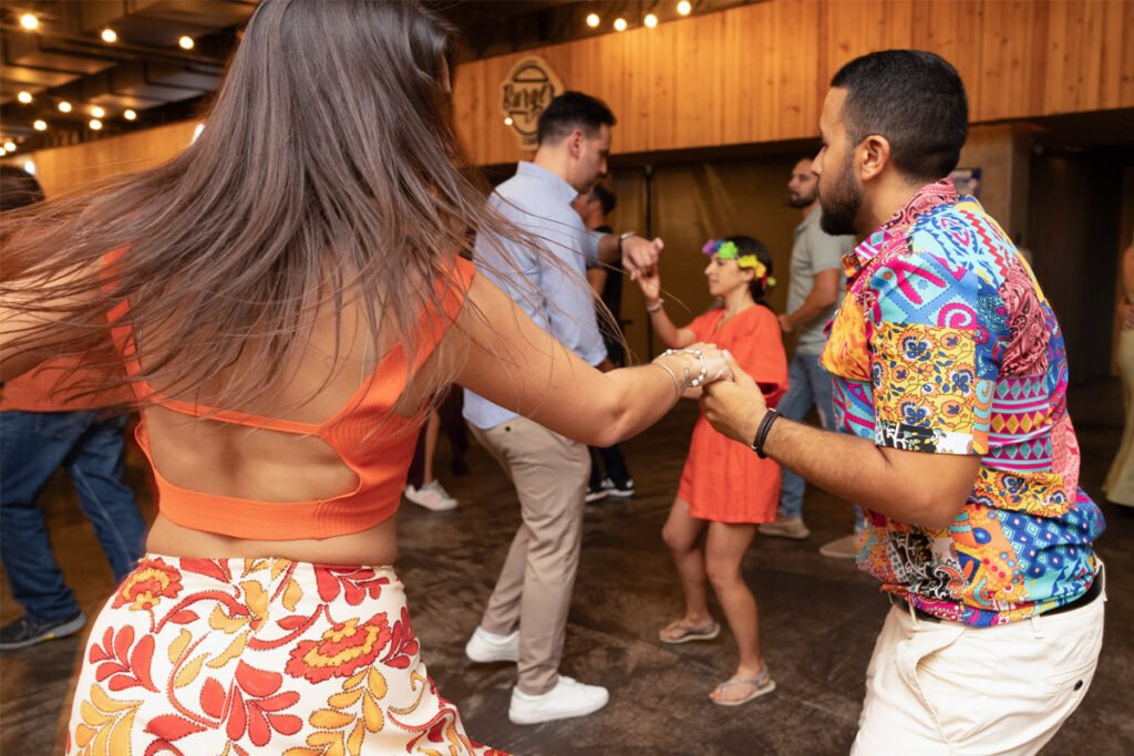 Couple enjoying a social dance at the best Latin party in Madeira hosted by Opendance. Salsa and Bachata dancing in Funchal